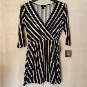 Blue and white IZ BYER knee length top wrap dress
